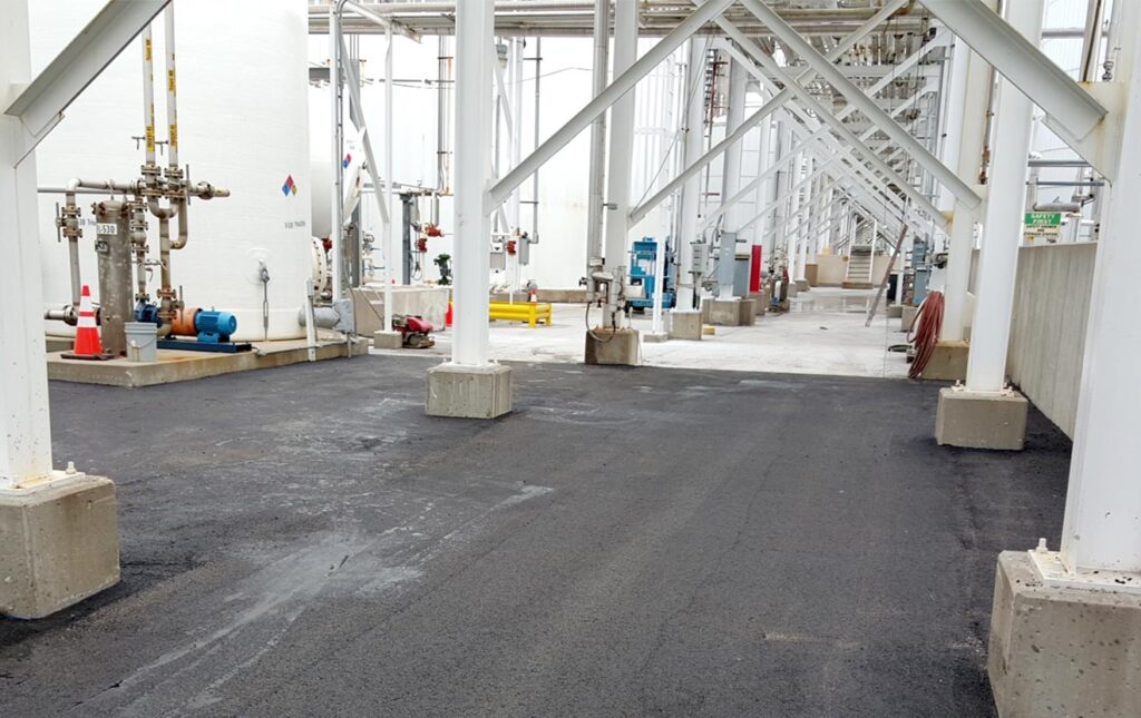 asphalt pavement and posts at coffeyville refinery