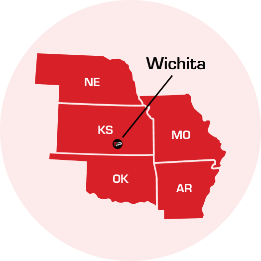 map showing where wichita, ks is located, while also displaying the states of nebraska, missouri, oklahoma, and arkansas