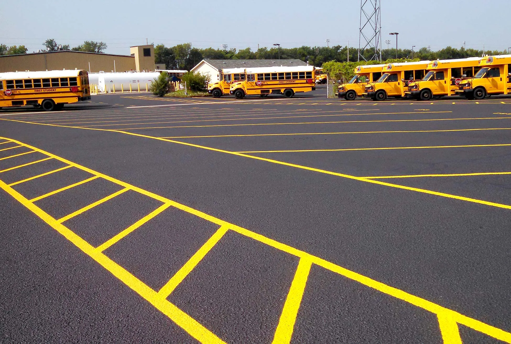 Fresh sealcoating and line striping at First Student