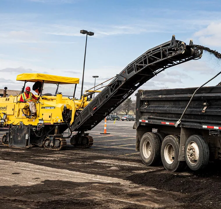 asphalt cold milling machine loading into a truck