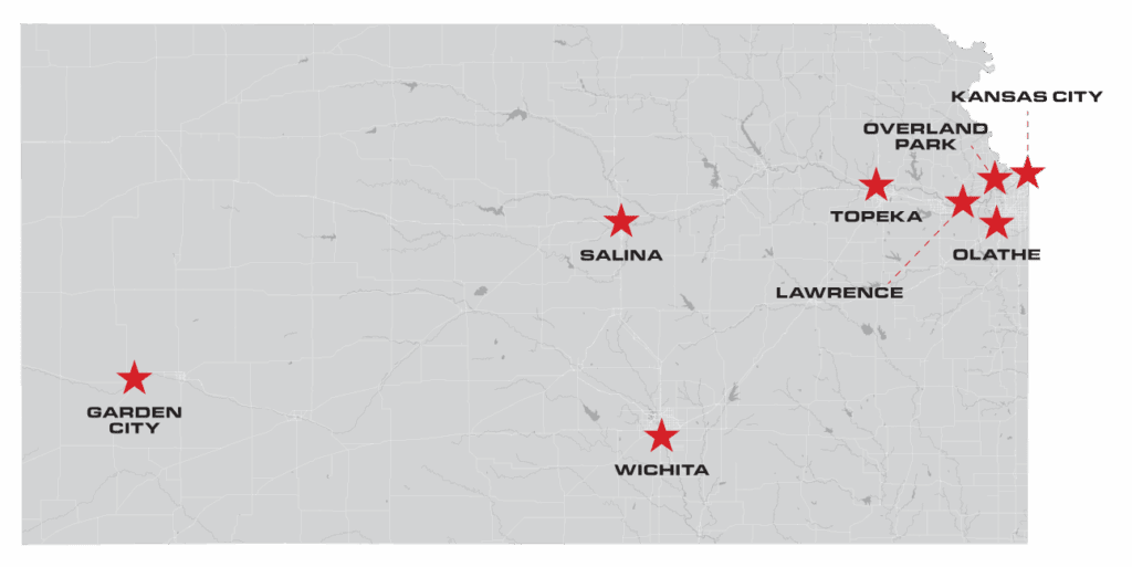 Top metro areas in Kansas, all included in Encore Pavement's service area