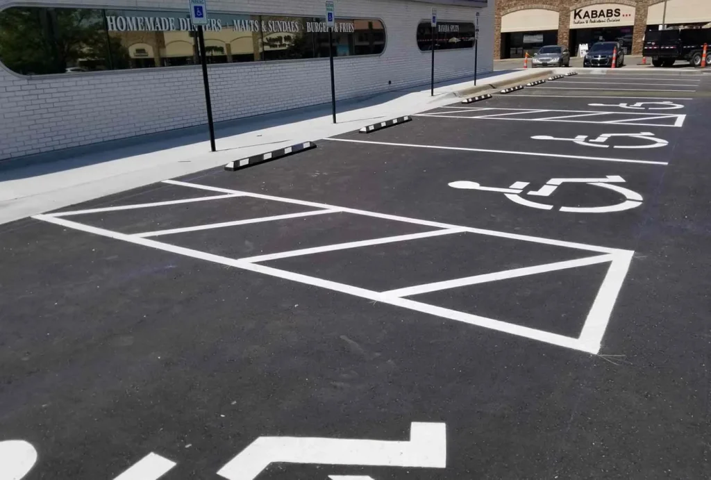 handicapped parking spots outside of a restaurant