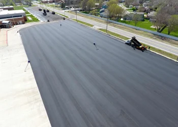 aerial view of new paved parking lot at valley center middle school