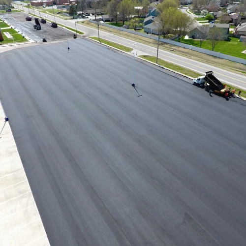 aerial view of new paved parking lot at valley center middle school