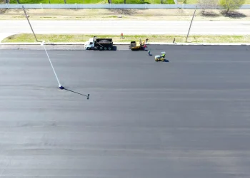 aerial view of newly paved parking lot