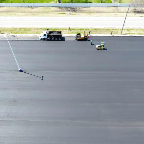 aerial view of newly paved parking lot