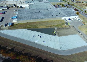 aerial view of a parking lot