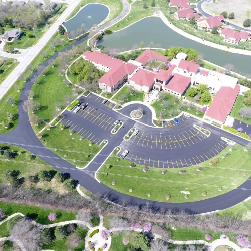 spiritual life center parking lot and two ponds