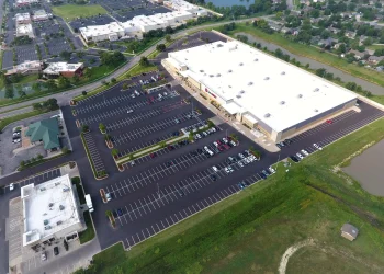 Completed parking lot aerial view. Project at Target in Wichita, KS, paved by Encore Pavement.