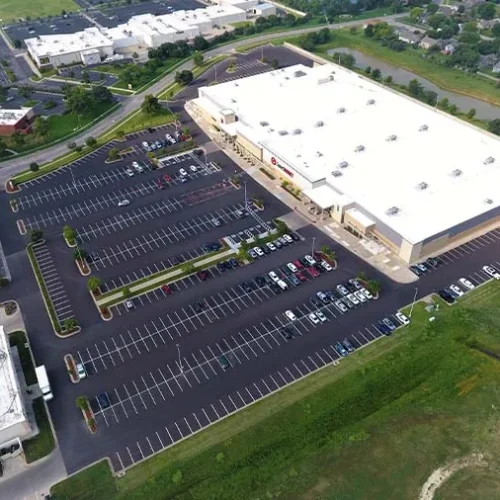 Aerial view of the parking lot at Target in Wichita, KS, completed by Encore Pavement