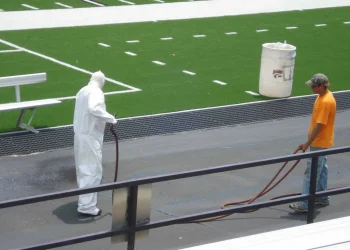 encore pavement employees painting the pavement at bill snyder stadium