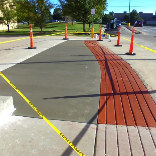 new constructed concrete walkway & red brick walkway