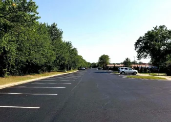 freshly painted parking lot stripes at wichita country club