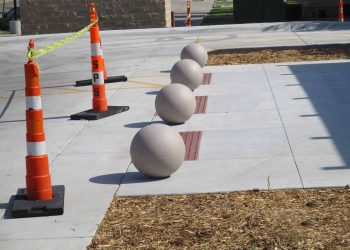 concrete bollards in front of winfield public library in winfield kansas