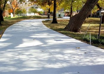 walking path in the middle of a park