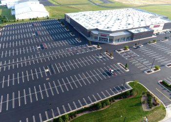 aerial view of costco and its parking lot