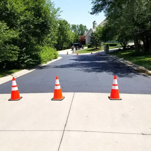 orange and white traffic cones in the street