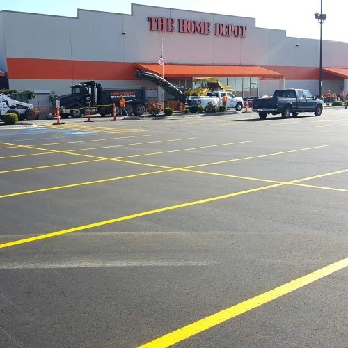home depot storefront and parking lot