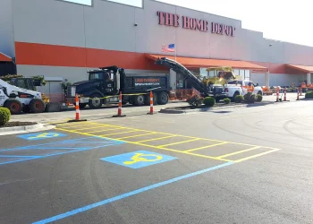 encore pavement truck in front of home depot