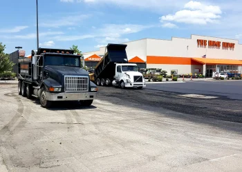 encore pavement trucks in front of home depot