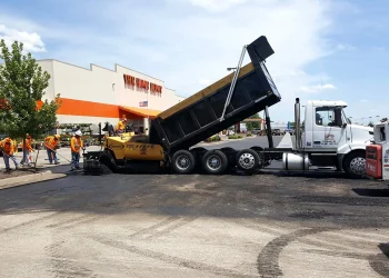 dump truck unloading at home depot
