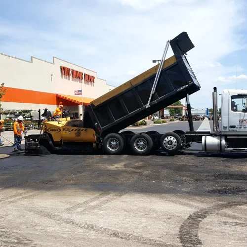 dump truck unloading at home depot