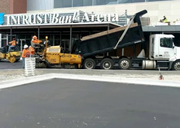 encore pavement employees at the entrance of intrust bank arena in wichita ks